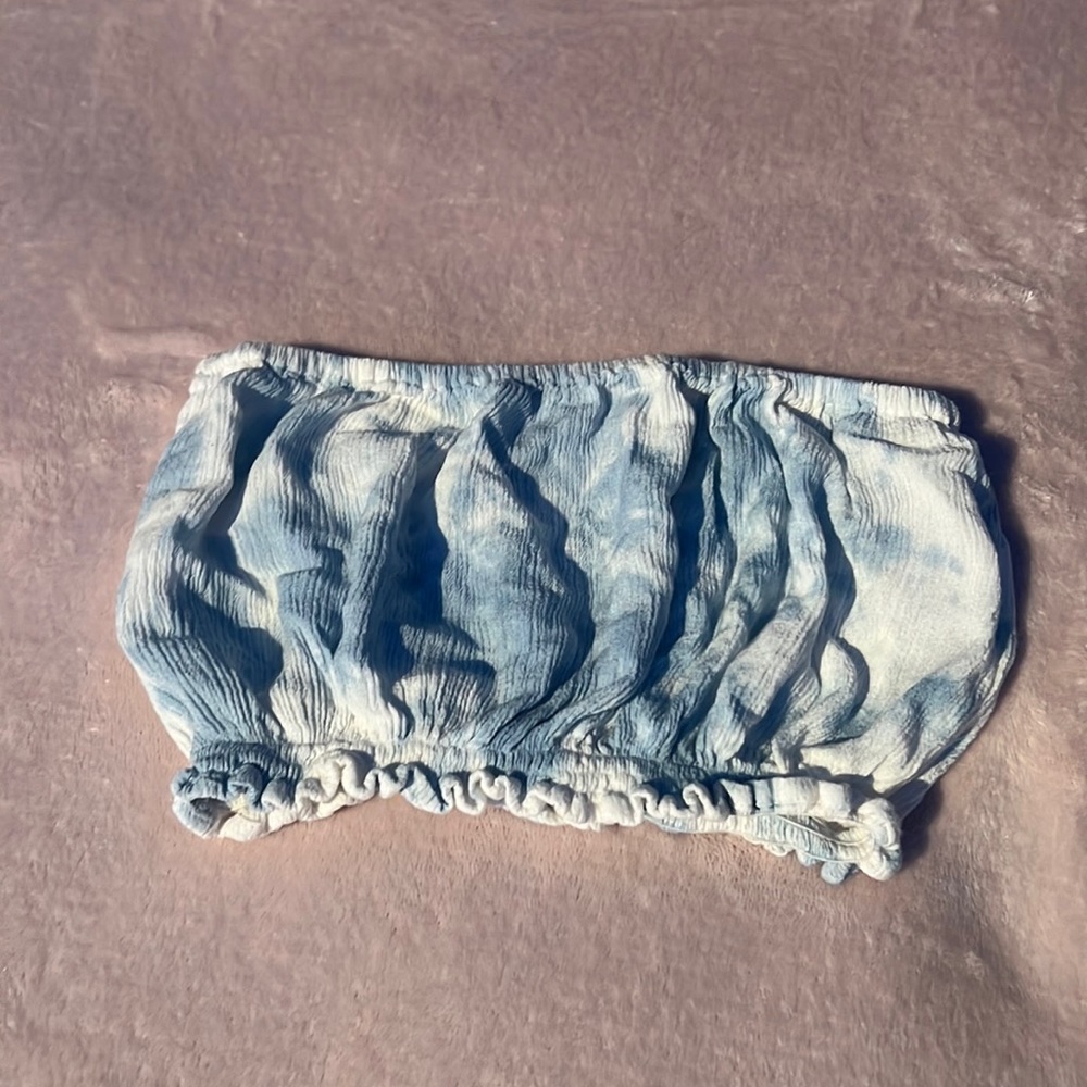 blue and white tie die beach tube top